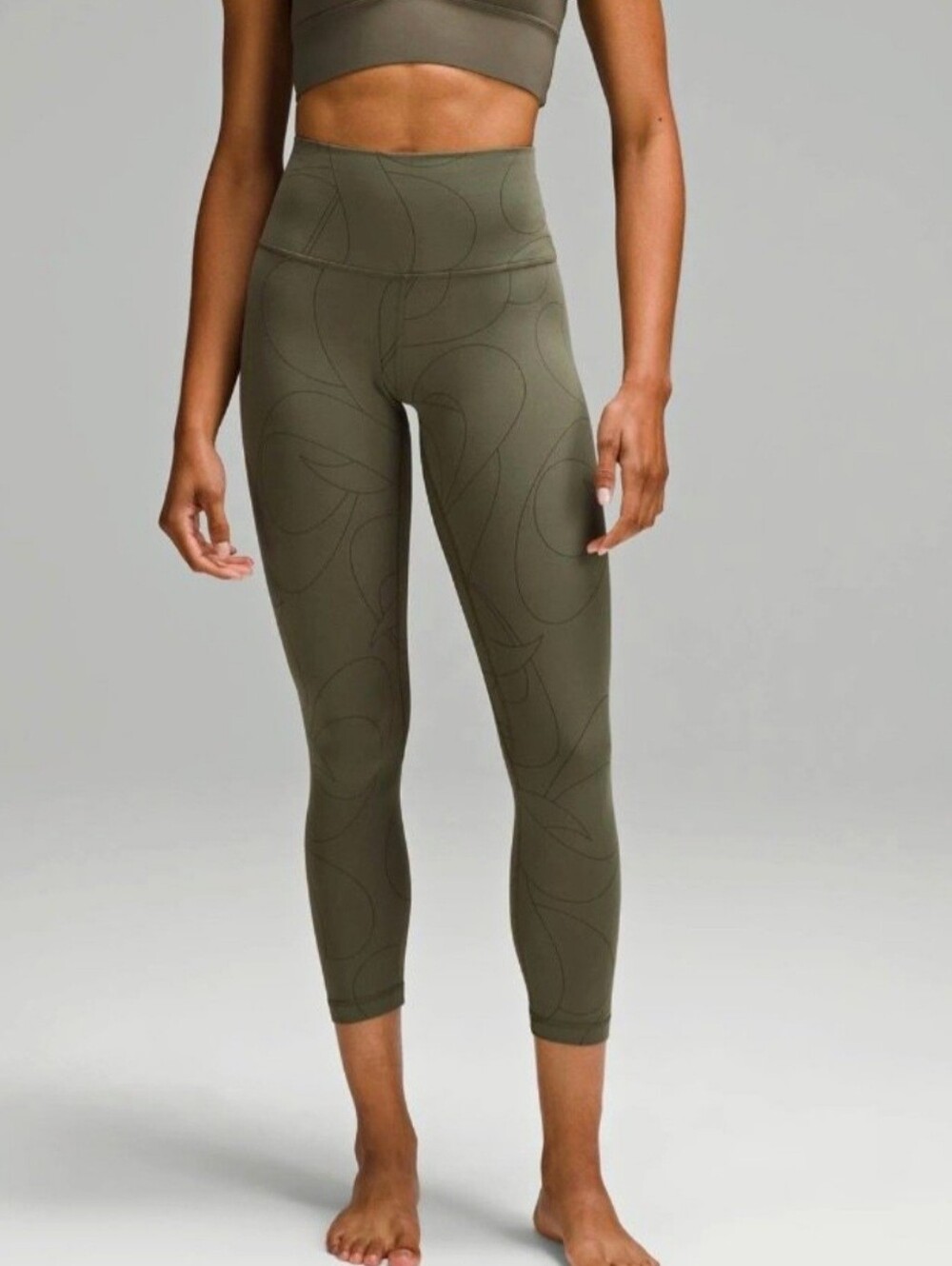 Lululemon Align High Rise Crop 23" Scripted Yogo Army Green Dark Olive Size 6
